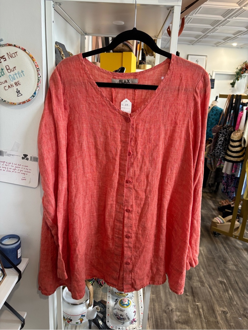 Flax Coral Button-Down Linen Shirt
